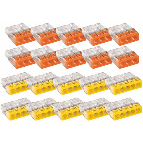 WAGO 2273 Klemmen 3 polig und 5 polig zu je 0,5-2,5mm² Verbindungsklemmen, Kunststoff gelb-orange, 20-teilig