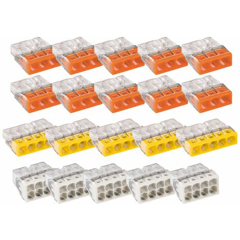 WAGO 2273 Klemmen 8 polig, 5 polig und 3 polig, 0,5 bis 2,5mm², Kunststoff grau, gelb, orange 20-teilig
