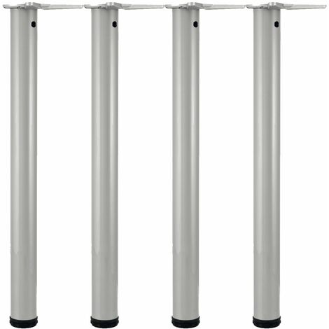 camar Tischfüße verstellbar 690-720mm rund ø 60mm, Metall Tischbeine höhenverstellbar, Stahl silber 4 Stück