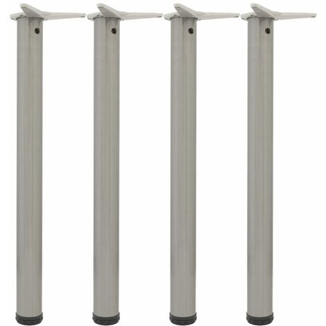 camar Tischfüße verstellbar 690-720mm rund ø 60mm, Metall Tischbeine höhenverstellbar, Stahl Edelstahl-Effekt 4 Stück
