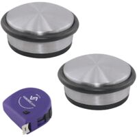 vasalat Türstopper schwer 1,3kg - Tür Stopper Boden mit Gummipuffer ø 95mm, Höhe 45mm, Türpuffer zum Schutz von Wand & Tür, Edelstahl geschliffen - 2 Stück