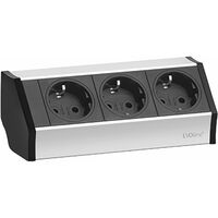Evoline V-Dock Steckdosenelement 3xSchuko alufarbig, schwarz - Tischsteckdose, 3 Schukosteckdosen, alufarbig, schwarz, max. 3500W, 1 Stück