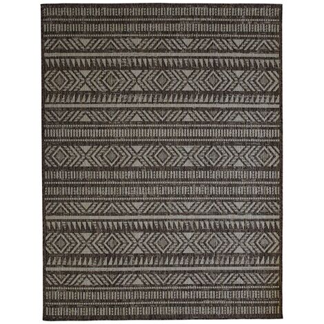 TERRAIN ETHNIQUE - Tapis intérieur-extérieur aspect jute motif ethnique marron 133x170 (1/5)