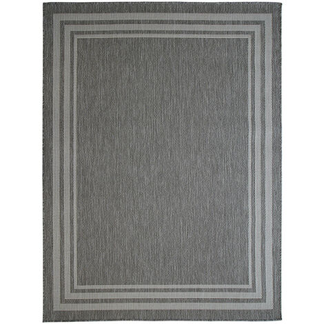 TERRAIN CADRE - Tapis intérieur-extérieur aspect jute motif cadre gris clair 133x170 (1/5)