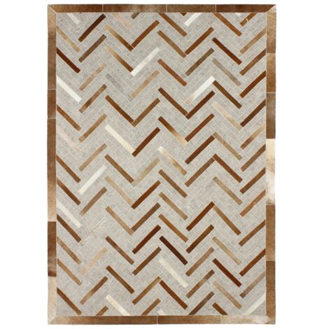 CUIR - Tapis en cuirs recyclés motif chevron marron clair 120x170 (1/4)