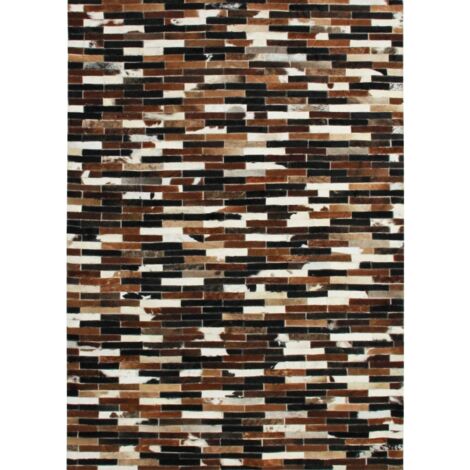 CUIR - Tapis en cuir recyclé lignes marron 140x200 (1/5)