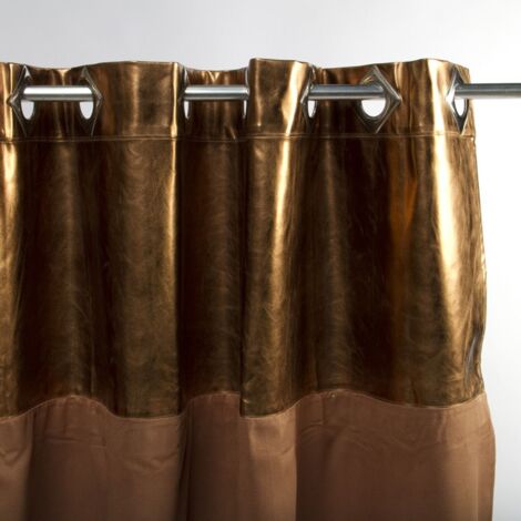 Rideau imitation cuir métallisé cuivre 140x250 cm – Suédine marron – Pour intérieur raffiné – Dimensions adaptées salon et bureau – Thedecofactory