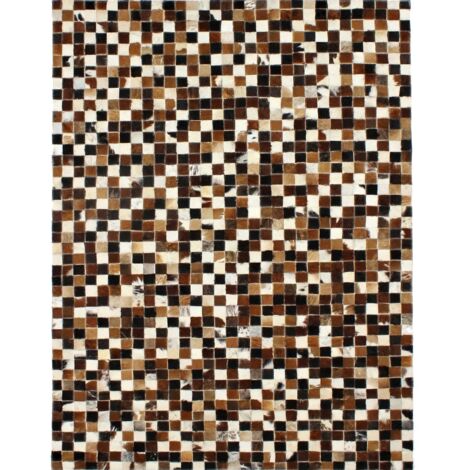 CUIR - Tapis en cuir recyclé motif damier marron 160x230