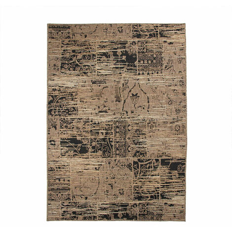 Tapis kilim vintage 140x200 cm brun noir – Design élégant pour intérieur et extérieur – Tapis résistant aux intempéries – Thedecofactory (1/4)