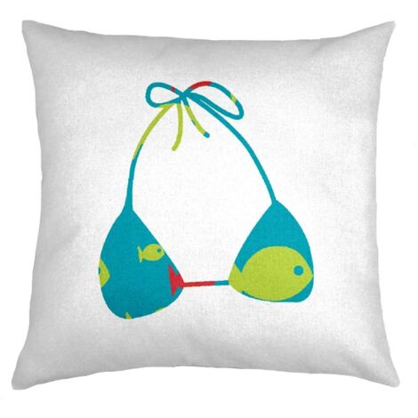BLUE LAGON SWIM - Coussin en coton motif vacances à la mer blanc 38x38 (1/2)