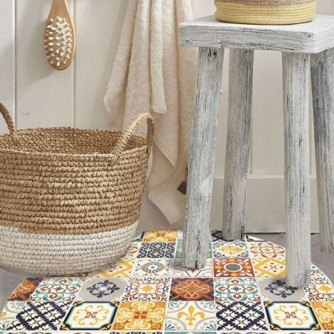 CARREAUX DE CIMENT - Tapis lavable carreaux de ciment jaune diam.60