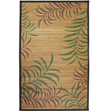 CYPRES - Tapis en bambou imprimé feuilles exotiques beige 70x120