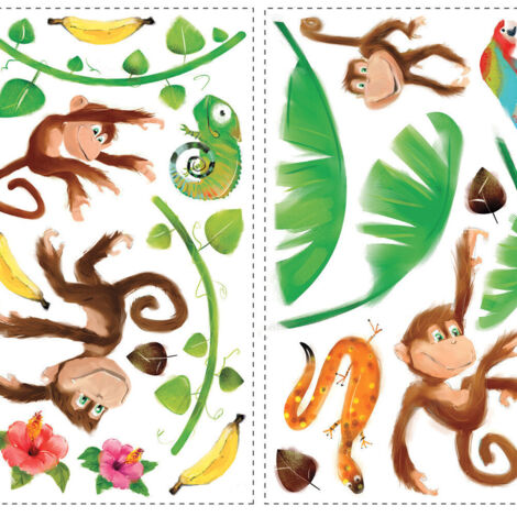 LES PETITS SINGES DANS LA JUNGLE - Stickers repositionnables petits singes dans la jungle (1/3)