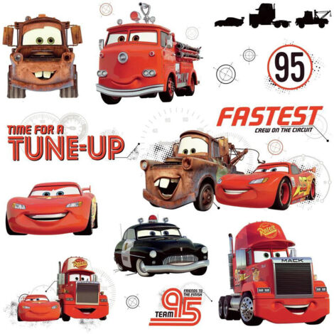 Stickers repositionnables Flash McQueen et ses amis Disney Cars 25,4CM X 45,7CM (1/4)