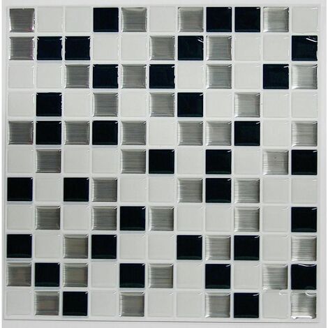 STICK TILE - Carrelage mural faïence adhésive motifs mosaïques noir et  blanc - 4 plaques 26x26cm