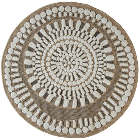 JUTE RELIEF INDIAN - Tapis rond effet jute motifs en relief blanc diamètre 70