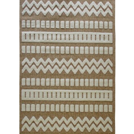 JUTE RELIEF MEX - Tapis effet jute à motif géométrique en relief blanc 80x150 (1/5)
