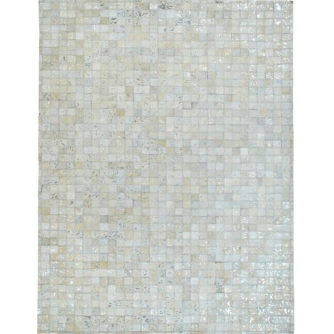 CUIR MOZAIQUE METAL SILVER - Tapis en cuirs recyclés blanc et argenté 120x170 (1/5)