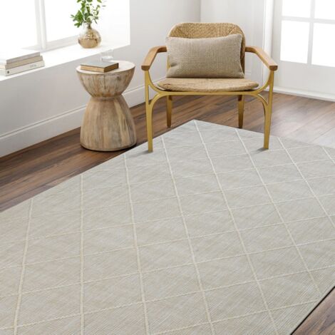 RIVAGE - Tapis salon moderne à motif losange beige 80x250