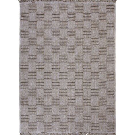 JUTA DAMIER - Tapis damier aspect jute intérieur extérieur beige 160x230