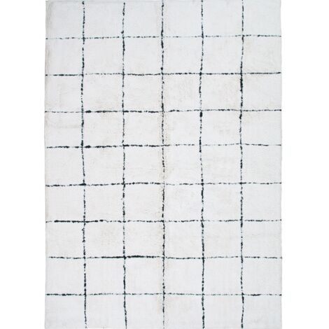 ATLAS - Tapis lavable berbère en coton blanc écru 160x220