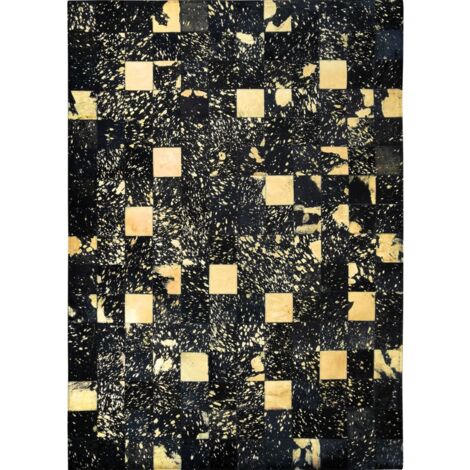 CUIR PREMIUM GOLD - Tapis en cuir recyclé éclats or noir 120x170 (1/5)