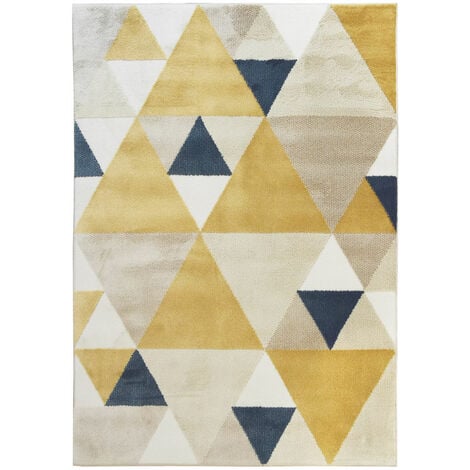 NEW TAO - Tapis de salon motifs triangles jaune et bleu 120x160
