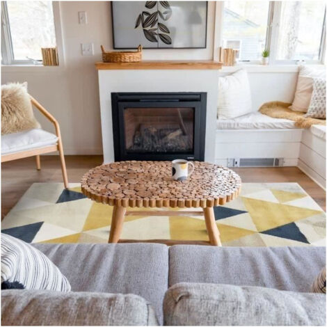 NEW TAO - Tapis de salon motifs triangles jaune et bleu 120x160