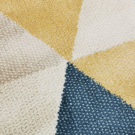 NEW TAO - Tapis de salon motifs triangles jaune et bleu 120x160
