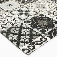 COTTON CARREAUX DE CIMENT - <p>Tapis 100 % coton carreaux de ciment noir et blanc 50x120</p> - Noir
