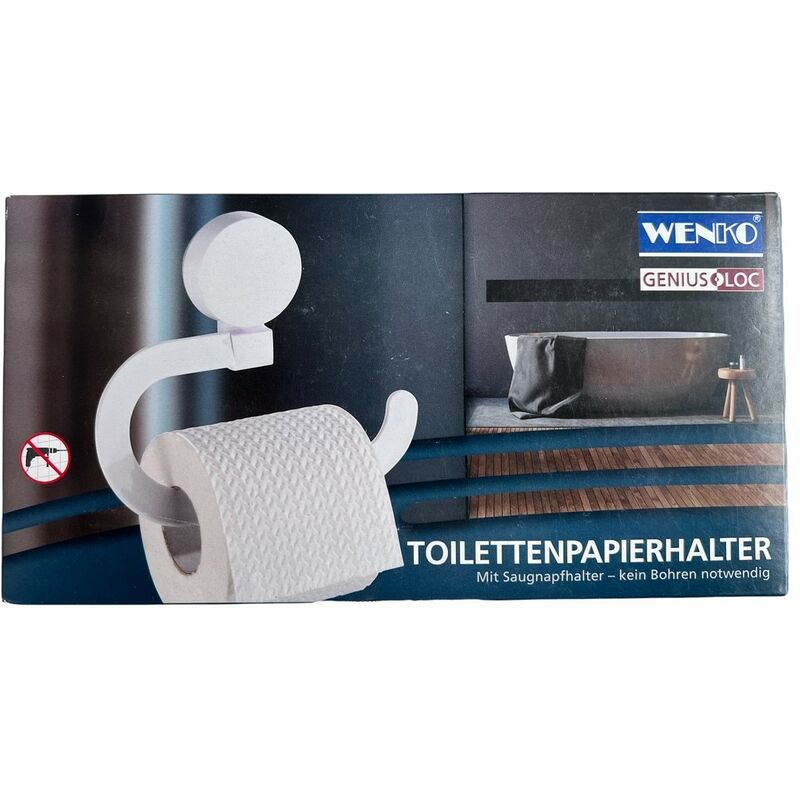 Wenko Genius Loc Bohren Toilettenpapierhalter, ohne Klopapier Saugnapfhalter mit weiß Halter