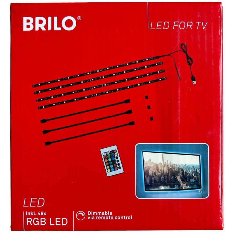 Brilo Dimmbar RGB LED TV Hintergrundbeleuchtung, LED FOR TV, für Monitore  und Fernseher, USB Anschluss, Fernbedienung, Farbwechsel, 4 x Streifen  Stripes à 50cm und 3 x Verbindungskabel, kürzbar, selbs