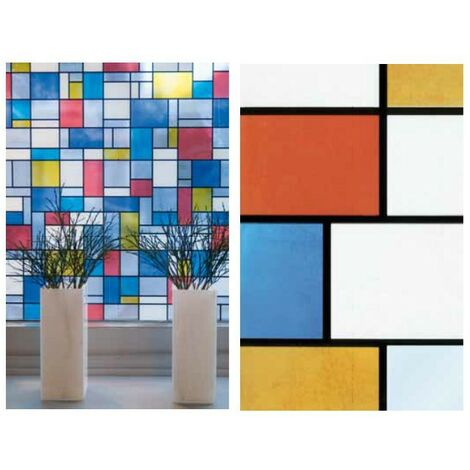 Fensterfolie Mondriaan Adhesive - Klebefilm Bleiglas Look 0,67 m x 2 m Karo  bunt