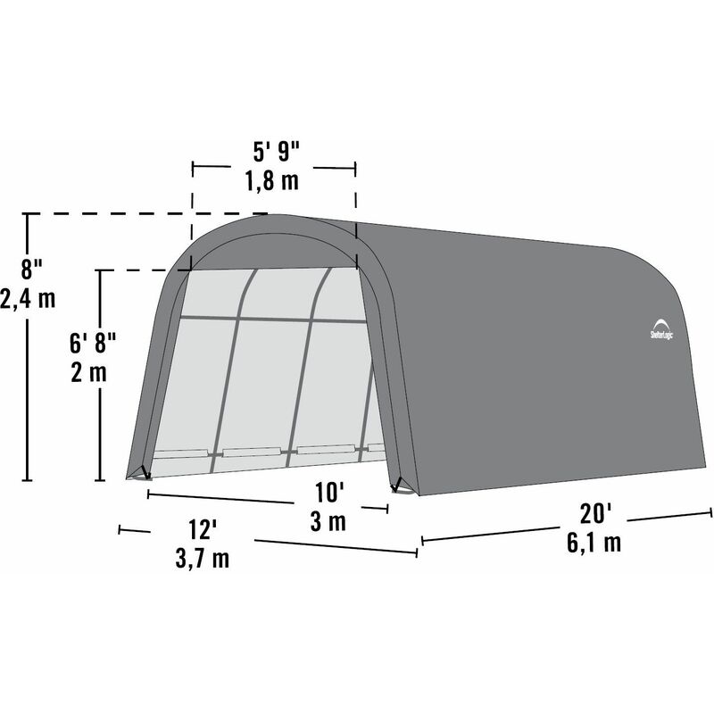 Shelter Logic Foliengarage Round (L x x x 240 x 370 grau 22,57 m² cm H) Top, B 610