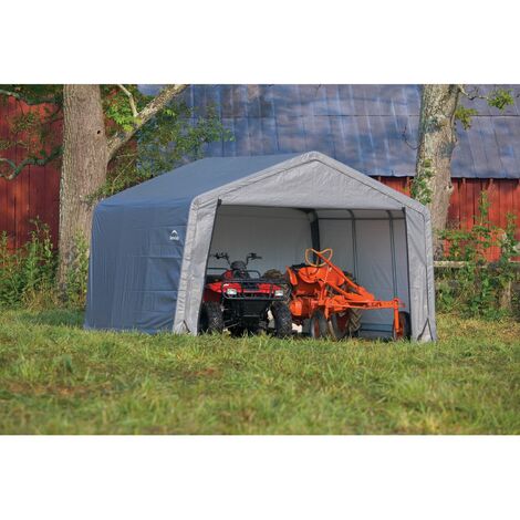 ShelterLogic Foliengerätehaus, Weidezelt Shed-In-A-Box, 370 x 370 cm grau  13,7m² | Geräteschuppen
