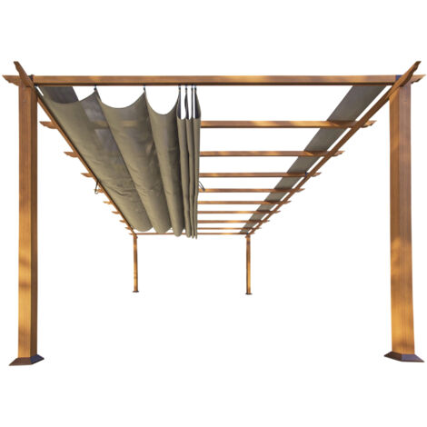 Paragon Outdoor Almuiminium Pergola "Florenz" Pavillon mit ausziehbarem Sonnensegel, holzoptik, 350 x 505 x 236 cm (L x B x H)