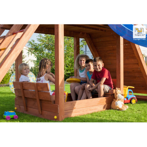Fungoo Modul "Beach", teak, Sandkasten mit Sitzmöglichkeit, umbaubar zur Abdeckung für Fortress & Paradise