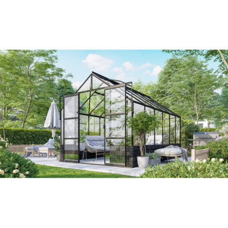Vitavia Gewächshaus "Cassandra 9900", schwarz, 9,9 m², mit Sockelmauer in basalt, 3 mm ESG