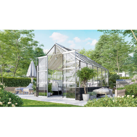Vitavia Gewächshaus "Cassandra 9900", aluminium eloxiert, 9,9 m², mit Sockelmauer in basalt, 3 mm ESG