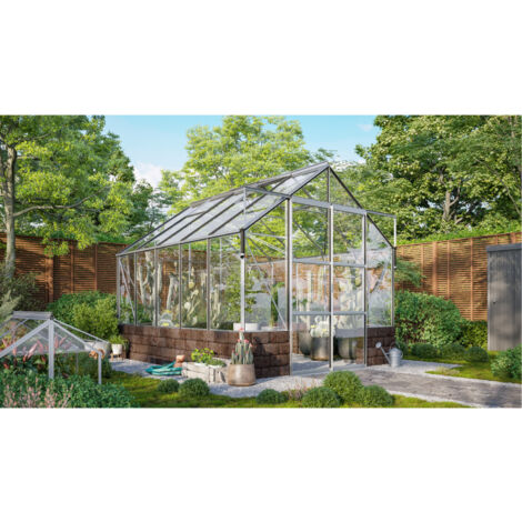 Vitavia Gewächshaus "Cassandra 8300", aluminium eloxiert, 8,3 m², mit Sockelmauer in herbstlaub, 3 mm ESG