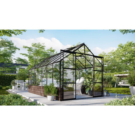 Vitavia Gewächshaus "Cassandra 11500", schwarz, 11,5 m², mit Sockelmauer in herbstlaub, 3 mm ESG