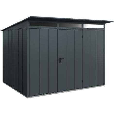 Hörmann Metall-Gerätehaus Berry Modern mit Pultdach Typ 3, 313 x 283 cm, anthrazitgrau, 8,9 m², 1-flüglige Tür (1/5)