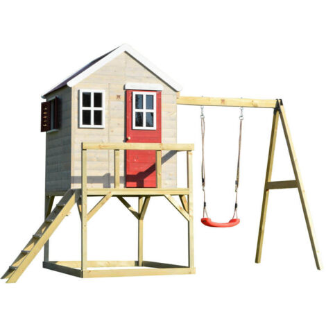 Wendi Toys Holz Stelzenhaus Zebra mit Schaukel Natur 192x350x242 cmx000D