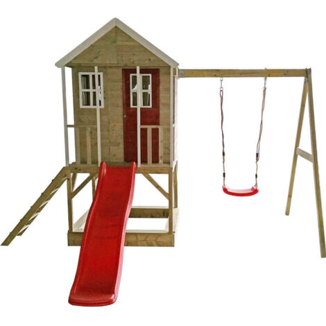 Wendi Toys Kinderspielhaus, Stelzenhaus "Alpaka" mit Verander, Schaukel und Rutsche, holz