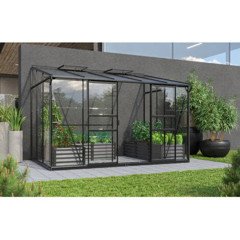 Vitavia Anlehn-Gewächshaus "Osiris 6500", schwarz, 6,5 m², 3 mm ESG, 6 mm HKP
