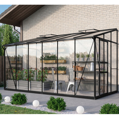Vitavia Anlehn-Gewächshaus "Osiris 7800", schwarz, 7,8 m², 3 mm ESG, 6 mm HKP