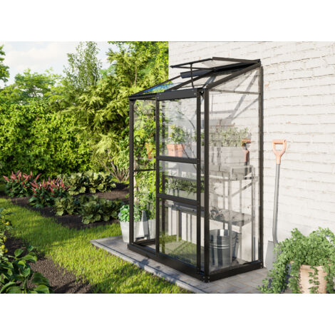 Vitavia Anlehn-Gewächshaus "Ida 900", schwarz, 0,9 m², 3 mm ESG