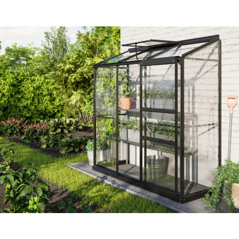 Vitavia Anlehn-Gewächshaus "Ida 1300", schwarz, 1,3 m², 3 mm ESG