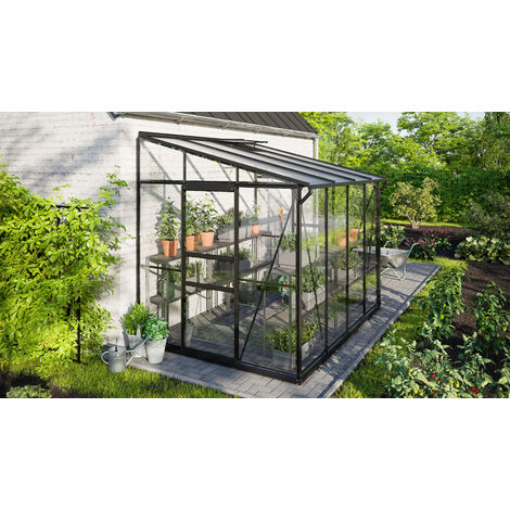 Vitavia Anlehn-Gewächshaus "Ida 5200", schwarz, 5,2 m², 3 mm ESG/6 mm HKP