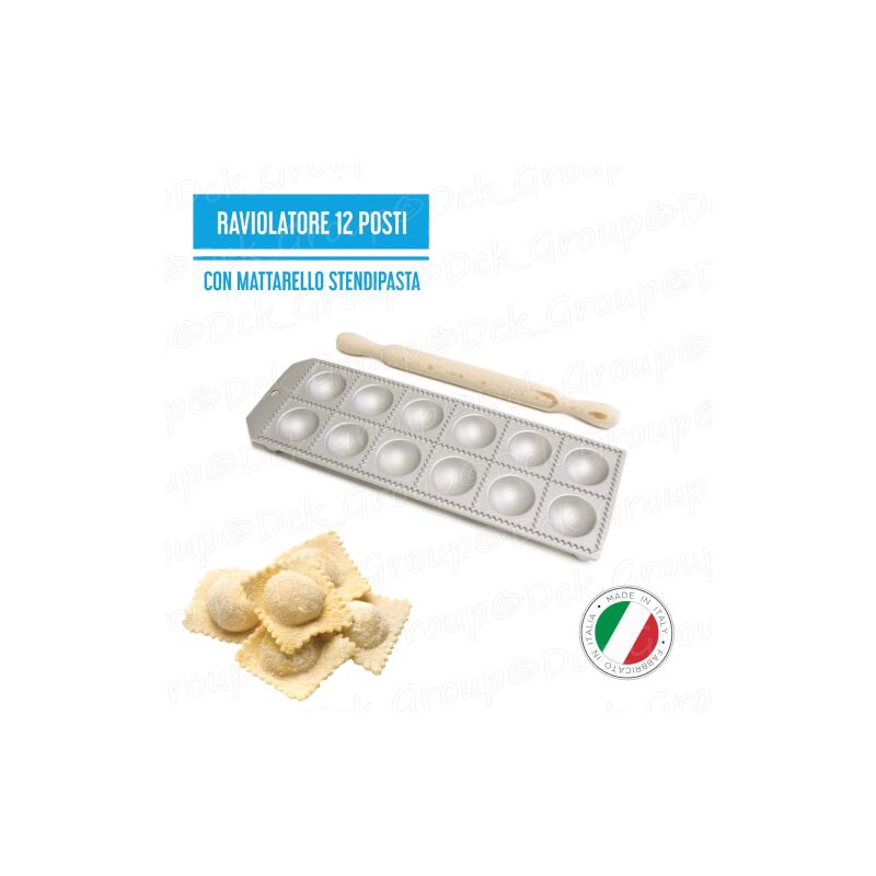 Calder Stampo Raviolatore Ravioliera Tondo 12 Posti Stampo Ravioli + Rullo  Mattarello Legno